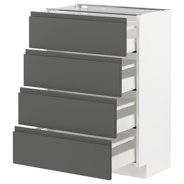 METOD / MAXIMERA base cab 4 frnts/4 drawers, white/Voxtorp dark grey, 60x37 cm
