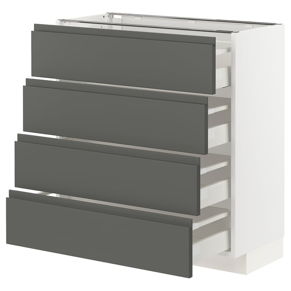 METOD / MAXIMERA - METOD / MAXIMERA Base cab 4 frnts/4 drawers, white/Voxtorp dark grey, 80x37 cm