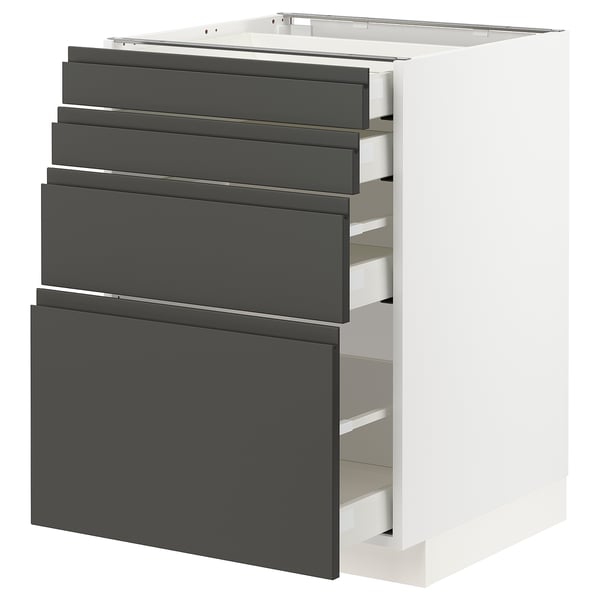 METOD / MAXIMERA - Base cab 4 frnts/4 drawers, white/Voxtorp dark grey, 60x60 cm