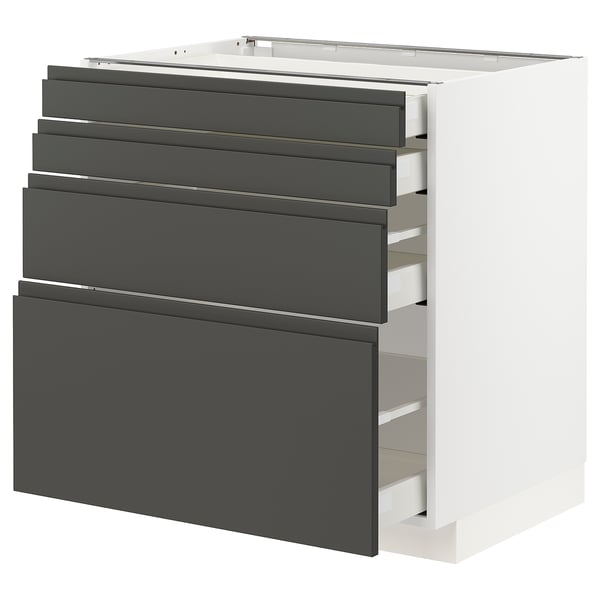 METOD / MAXIMERA base cab 4 frnts/4 drawers, white/Voxtorp dark grey, 80x60 cm