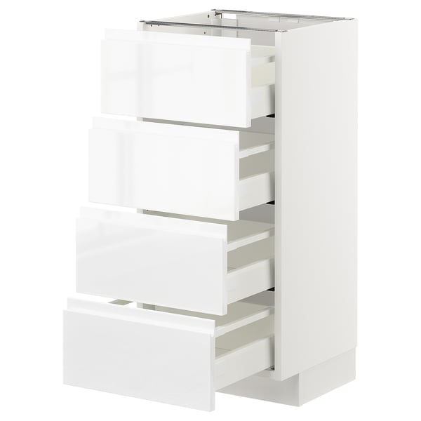 METOD / MAXIMERA base cab 4 frnts/4 drawers, white/Voxtorp high-gloss/white, 40x37 cm
