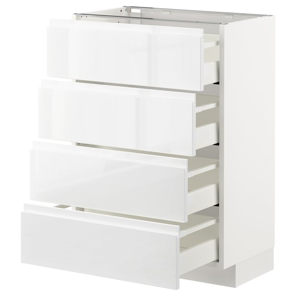 METOD / MAXIMERA base cab 4 frnts/4 drawers, white/Voxtorp high-gloss/white, 60x37 cm