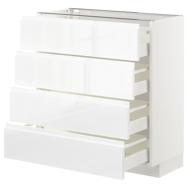 METOD / MAXIMERA base cab 4 frnts/4 drawers, white/Voxtorp high-gloss/white, 80x37 cm