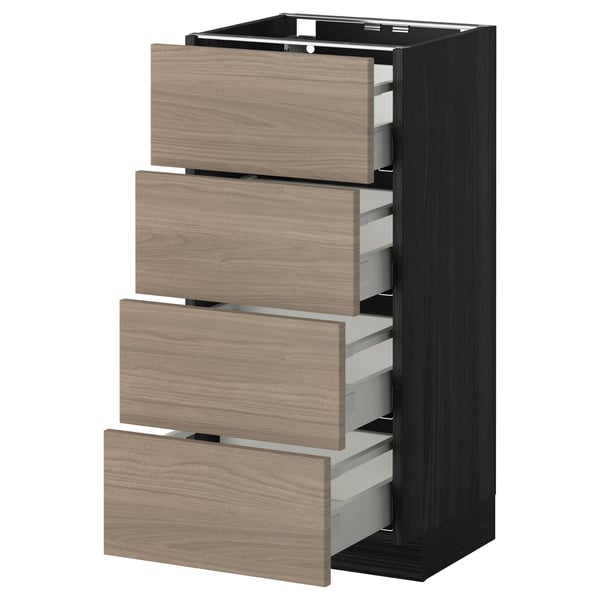 METOD / MAXIMERA base cab 4 frnts/4 drawers, black/Brokhult light grey
