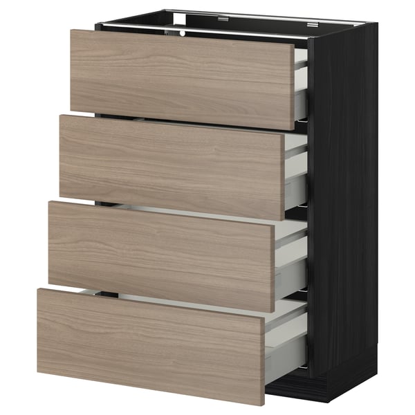 METOD / MAXIMERA base cab 4 frnts/4 drawers, black/Brokhult light grey