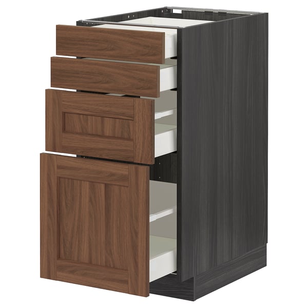 METOD / MAXIMERA - METOD / MAXIMERA Base cab 4 frnts/4 drawers, black Enköping/brown walnut effect, 40x60 cm