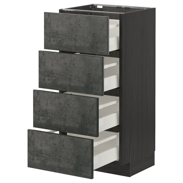 METOD / MAXIMERA base cab 4 frnts/4 drawers, black/Kalhyttan dark grey concrete effect, 40x37 cm