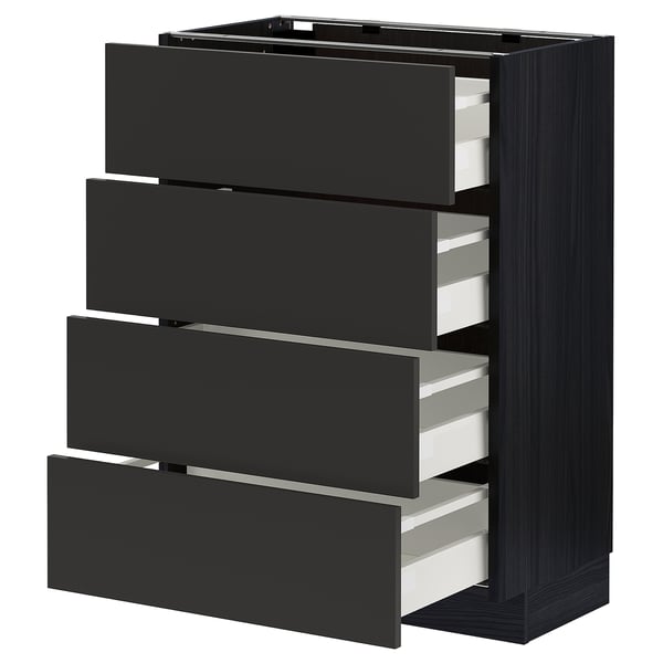METOD / MAXIMERA base cab 4 frnts/4 drawers, black/Nickebo matt anthracite, 60x37 cm