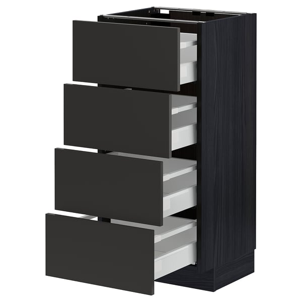 METOD / MAXIMERA base cab 4 frnts/4 drawers, black/Nickebo matt anthracite, 40x37 cm