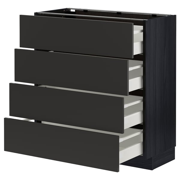 METOD / MAXIMERA base cab 4 frnts/4 drawers, black/Nickebo matt anthracite