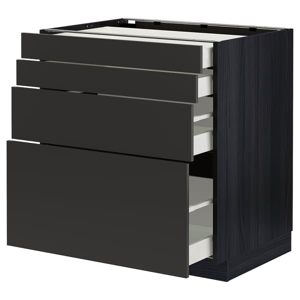 METOD / MAXIMERA base cab 4 frnts/4 drawers, black/Nickebo matt anthracite, 80x60 cm