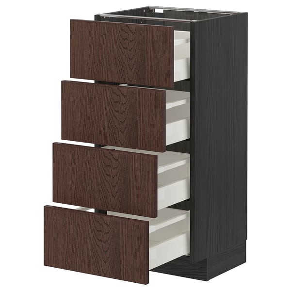 METOD / MAXIMERA base cab 4 frnts/4 drawers, black/Sinarp brown, 40x37 cm