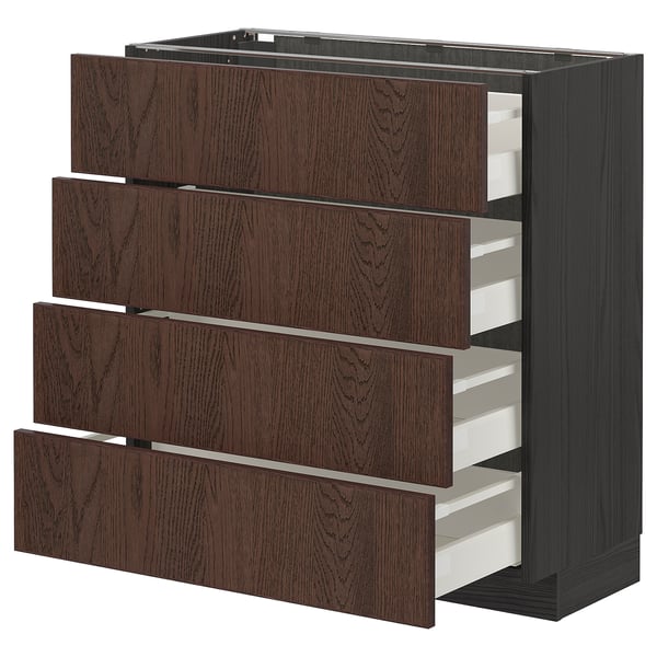 METOD / MAXIMERA base cab 4 frnts/4 drawers, black/Sinarp brown