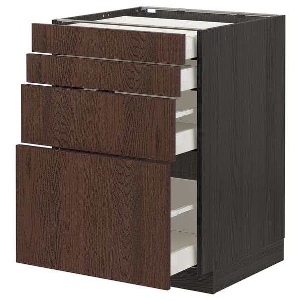 METOD / MAXIMERA base cab 4 frnts/4 drawers, black/Sinarp brown, 60x60 cm