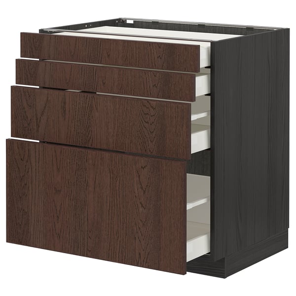 METOD / MAXIMERA base cab 4 frnts/4 drawers, black/Sinarp brown, 80x60 cm