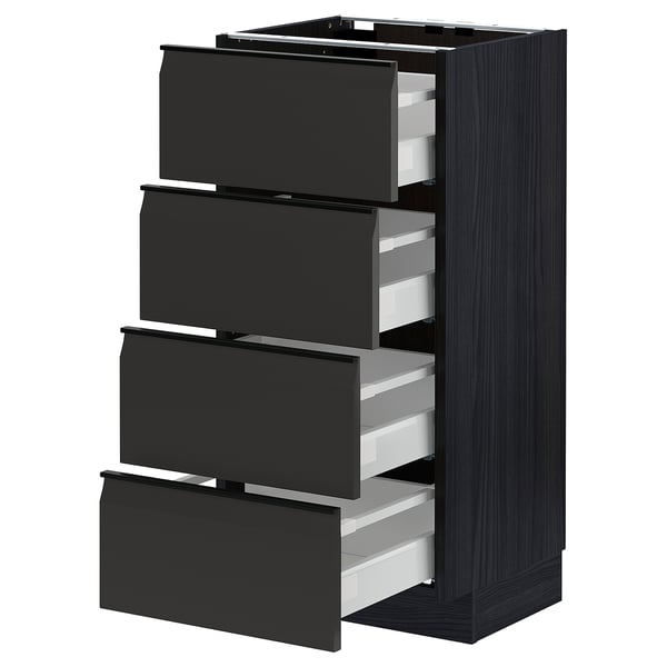 METOD / MAXIMERA base cab 4 frnts/4 drawers, black/Upplöv matt anthracite, 40x37 cm