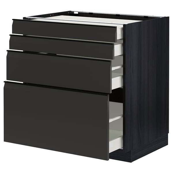 METOD / MAXIMERA base cab 4 frnts/4 drawers, black/Upplöv matt anthracite, 80x60 cm