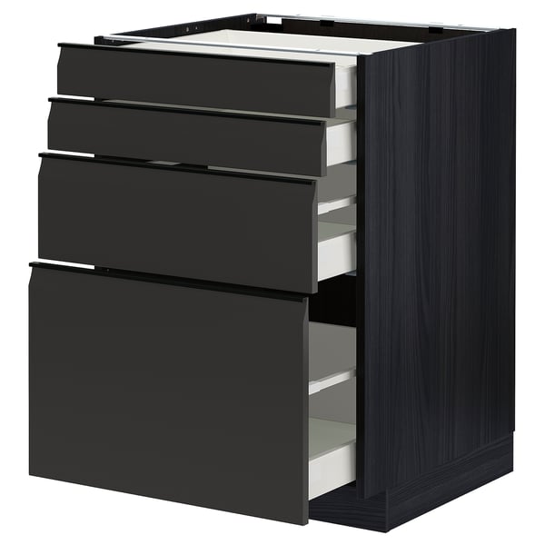 METOD / MAXIMERA base cab 4 frnts/4 drawers, black/Upplöv matt anthracite, 60x60 cm