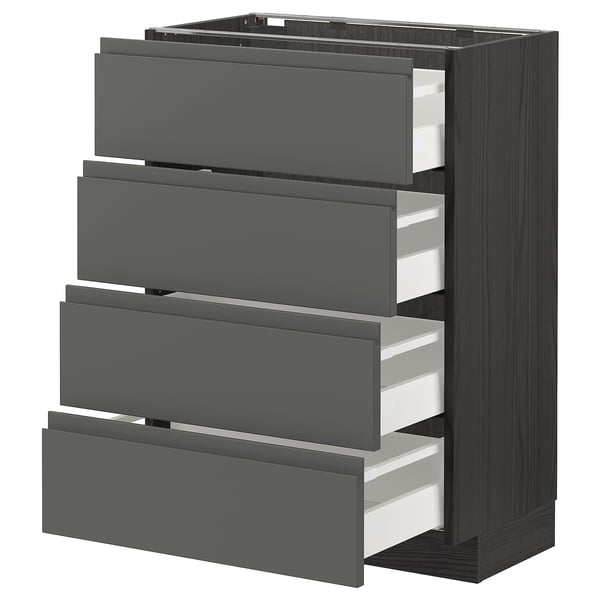 METOD / MAXIMERA base cab 4 frnts/4 drawers, black/Voxtorp dark grey, 60x37 cm