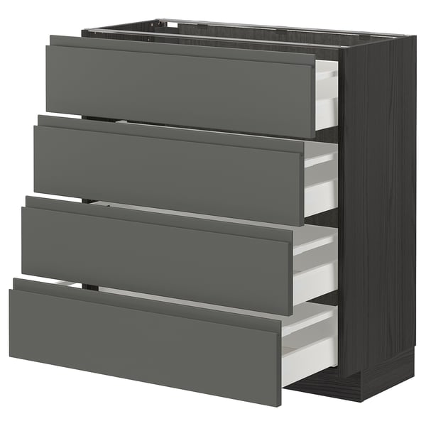 METOD / MAXIMERA base cab 4 frnts/4 drawers, black/Voxtorp dark grey