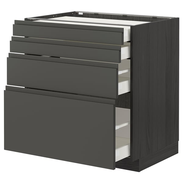 METOD / MAXIMERA base cab 4 frnts/4 drawers, black/Voxtorp dark grey, 80x60 cm