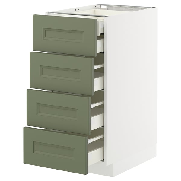 METOD / MAXIMERA - METOD / MAXIMERA Base cb 4 frnts/2 low/3 md drwrs, white/Axstad grey-green, 40x60 cm