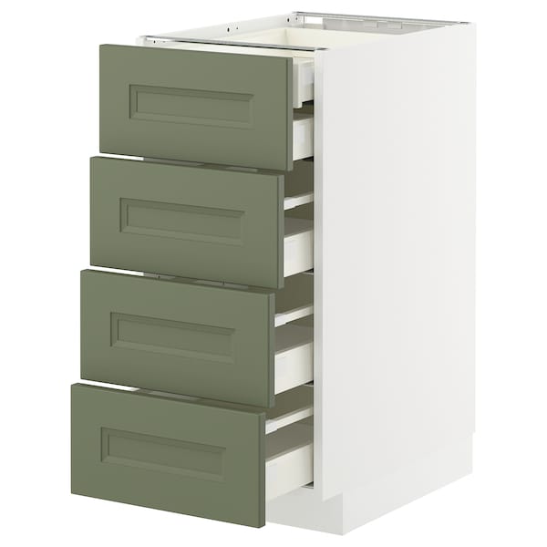 METOD / MAXIMERA - Base cb 4 frnts/2 low/3 md drwrs, white/Axstad grey-green, 40x60 cm