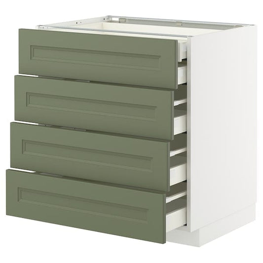 Ikea METOD / MAXIMERA - 4front/2drawer low/3medi cabinet, white/Axstad gray-green,80x60 cm