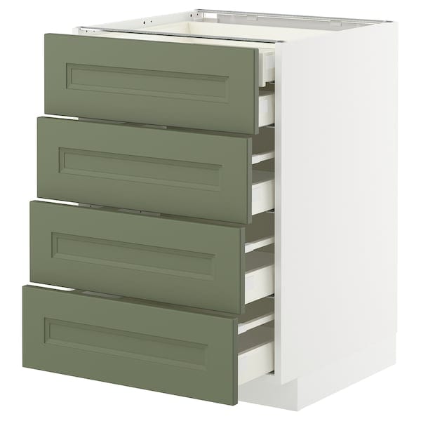 Ikea METOD / MAXIMERA - 4front/2drawer low/3medi cabinet, white/Axstad gray-green,60x60 cm