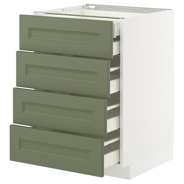 METOD / MAXIMERA - METOD / MAXIMERA Base cb 4 frnts/2 low/3 md drwrs, white/Axstad grey-green, 60x60 cm