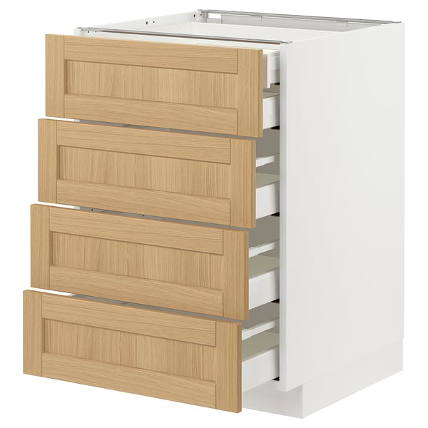METOD / MAXIMERA base cb 4 frnts/2 low/3 md drwrs, white/Forsbacka oak, 60x60 cm