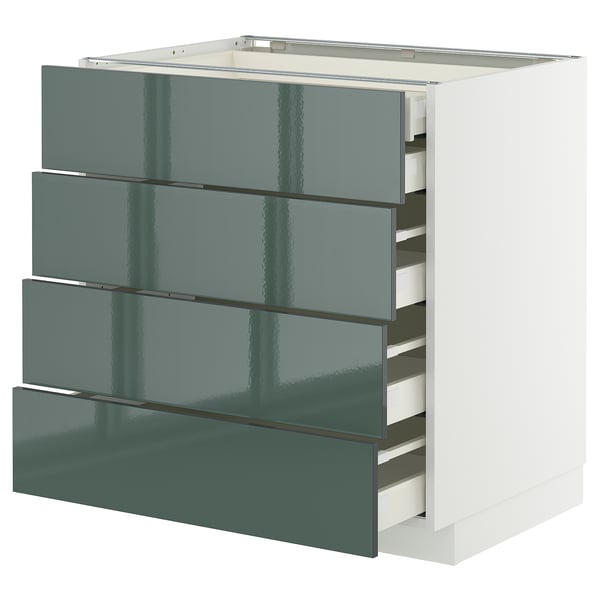 METOD / MAXIMERA base cb 4 frnts/2 low/3 md drwrs, white/Kallarp high-gloss dark grey-green, 80x60 cm