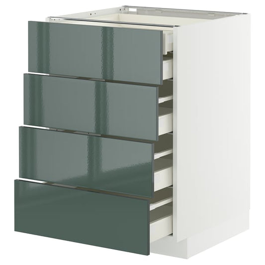 METOD / MAXIMERA - METOD / MAXIMERA Base cb 4 frnts/2 low/3 md drwrs, white/Kallarp high-gloss dark grey-green, 60x60 cm