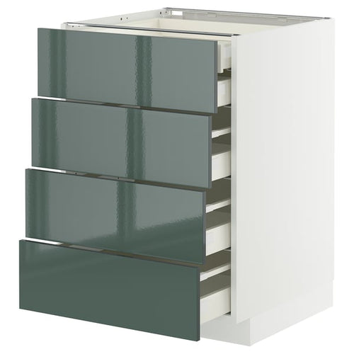 METOD / MAXIMERA base cb 4 frnts/2 low/3 md drwrs, white/Kallarp high-gloss dark grey-green, 60x60 cm