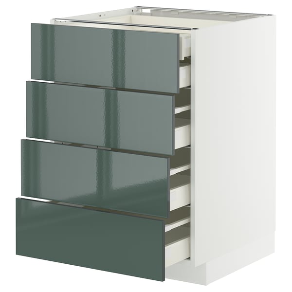 METOD / MAXIMERA - METOD / MAXIMERA Base cb 4 frnts/2 low/3 md drwrs, white/Kallarp high-gloss dark grey-green, 60x60 cm