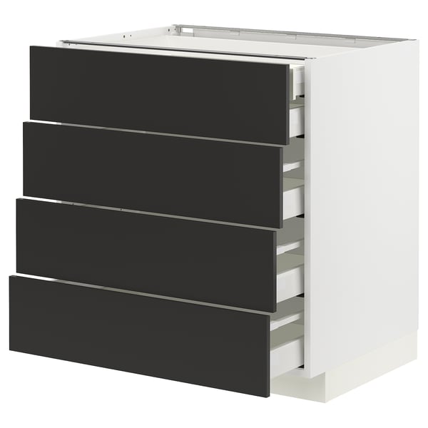 METOD / MAXIMERA base cb 4 frnts/2 low/3 md drwrs, white/Nickebo matt anthracite, 80x60 cm