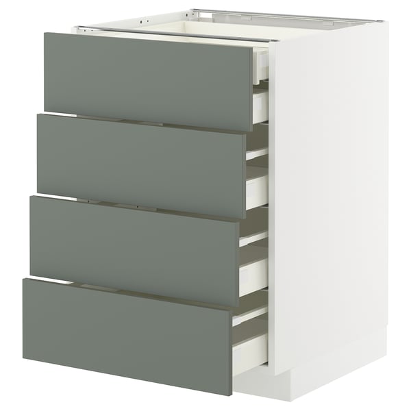 METOD / MAXIMERA base cb 4 frnts/2 low/3 md drwrs, white/Nickebo matt grey-green, 60x60 cm