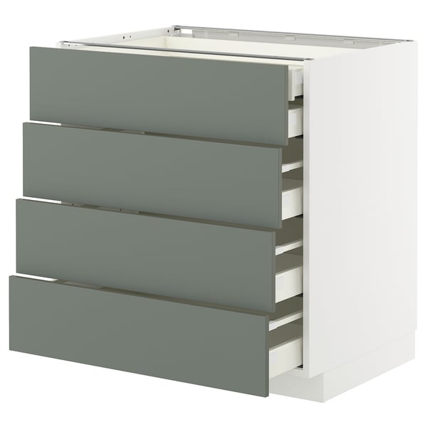 METOD / MAXIMERA base cb 4 frnts/2 low/3 md drwrs, white/Nickebo matt grey-green, 80x60 cm