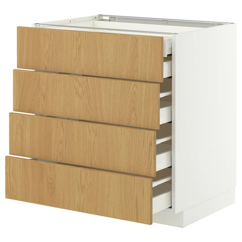 METOD / MAXIMERA base cb 4 frnts/2 low/3 md drwrs, white/Sinarp oak veneer, 80x60 cm