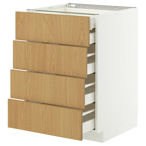 METOD / MAXIMERA base cb 4 frnts/2 low/3 md drwrs, white/Sinarp oak veneer, 60x60 cm