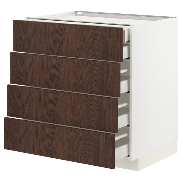 METOD / MAXIMERA base cb 4 frnts/2 low/3 md drwrs, white/Sinarp brown, 80x60 cm