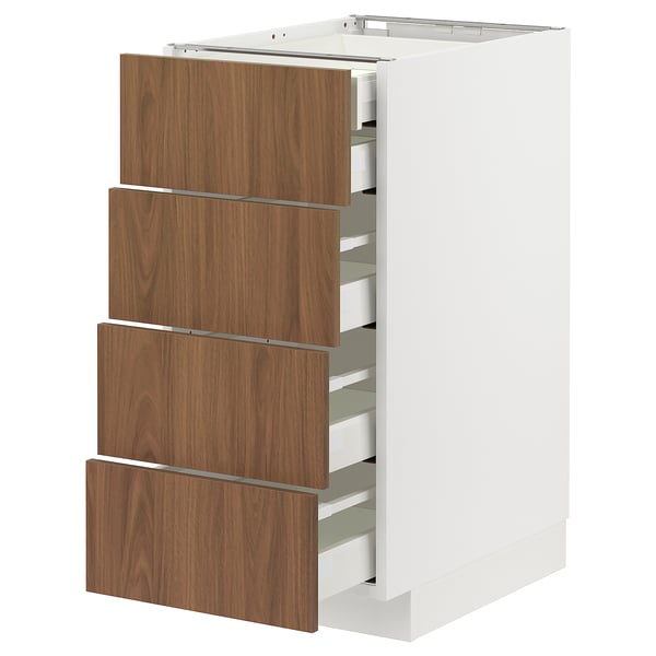 METOD / MAXIMERA base cb 4 frnts/2 low/3 md drwrs, white/Tistorp brown walnut effect, 40x60 cm