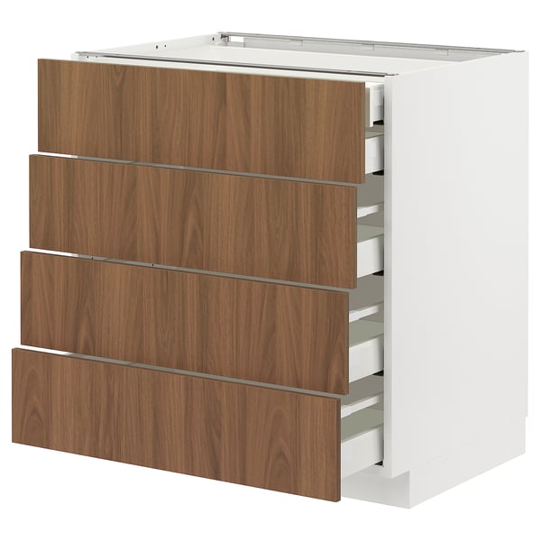 METOD / MAXIMERA base cb 4 frnts/2 low/3 md drwrs, white/Tistorp brown walnut effect, 80x60 cm
