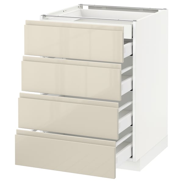 METOD / MAXIMERA base cb 4 frnts/2 low/3 md drwrs, white/Voxtorp high-gloss light beige, 60x60 cm