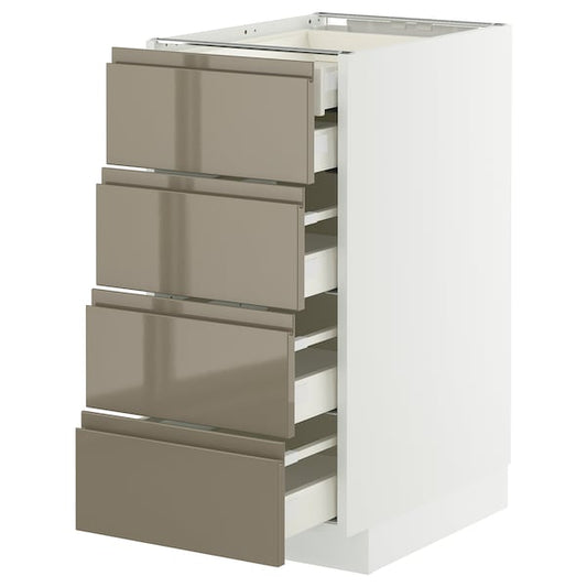 METOD / MAXIMERA - Base cb 4 frnts/2 low/3 md drwrs, white/Voxtorp high-gloss dark grey-brown, 40x60 cm