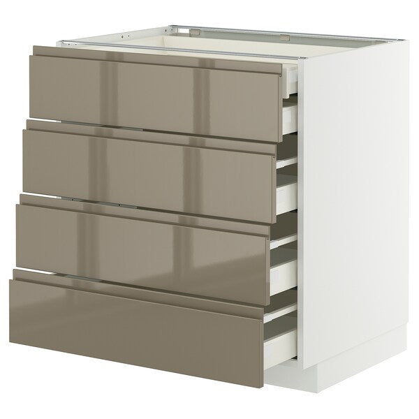 METOD / MAXIMERA - Base cb 4 frnts/2 low/3 md drwrs, white/Voxtorp high-gloss dark grey-brown, 80x60 cm