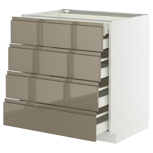 METOD / MAXIMERA - Base cb 4 frnts/2 low/3 md drwrs, white/Voxtorp high-gloss dark grey-brown, 80x60 cm