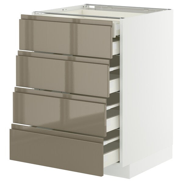 METOD / MAXIMERA base cb 4 frnts/2 low/3 md drwrs, white/Voxtorp high-gloss dark grey-brown, 60x60 cm