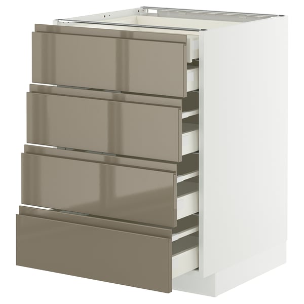 METOD / MAXIMERA base cb 4 frnts/2 low/3 md drwrs, white/Voxtorp high-gloss dark grey-brown, 60x60 cm