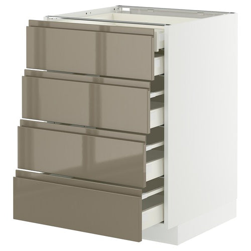 METOD / MAXIMERA base cb 4 frnts/2 low/3 md drwrs, white/Voxtorp high-gloss dark grey-brown, 60x60 cm